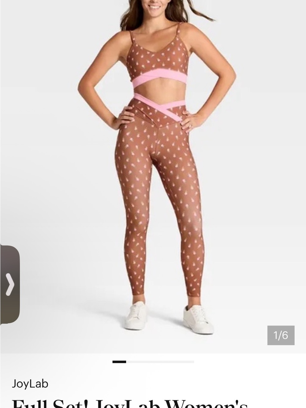 JoyLab Brown Active Set with Light Pink Trim top Is xl and leggings large - Picture 2 of 4